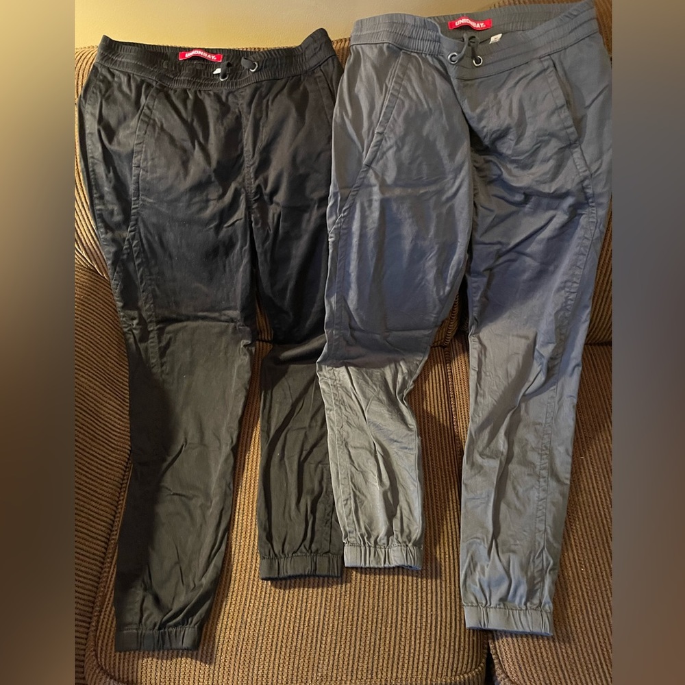 Union Bay Relaxed Jogger Pants. 2 Pairs: Black & Grey. Women Size M